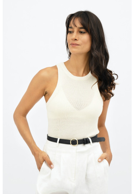 Sao Paulo GRU - Racer Knitted Top - Porcelain