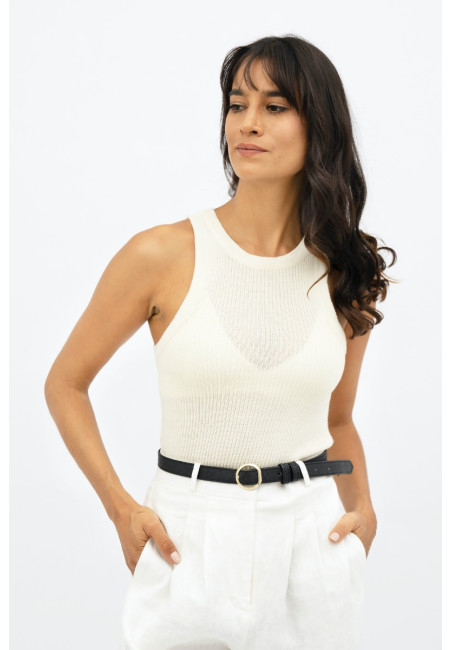 Sao Paulo  - Racer Knitted Top - Porcelain