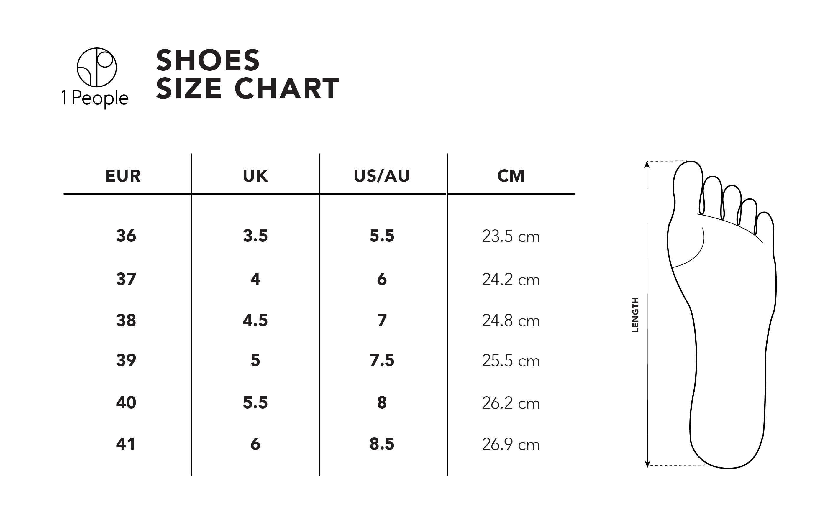 Size Chart for 1 People's Shoes